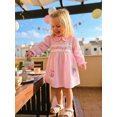 thumbnail image 6 of BemeyourBBs Toddler Baby Girls Birthday Dress Smocked Outfits 1st 2nd 3rd 4th 5th Years Old Birthday Summer Clothes Short Sleeve Doll Collar Letter Cake Balloons Print Princess Party Dress, 6 of 9