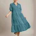 thumbnail image 2 of Plus Size Womens Summer Dresses Fashion Casual Turndown Collar Short Sleeve Solid Dress Casual Beach Party Dresses, 2 of 6