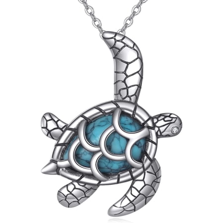 YAFEINI Turtle Necklace 925 Sterling Silver Turquoise Pendant Necklaces Ocean Beach Jewerly Turquoise Vintage Necklace Gift for Women