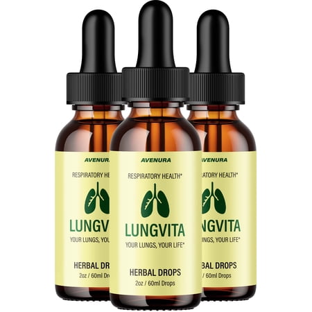 Lungvita Liquid Drops – Lung Vita Drops Extra Strength Natural Blend Healthy Organic Support, 3 Pack, 3 Month Supply