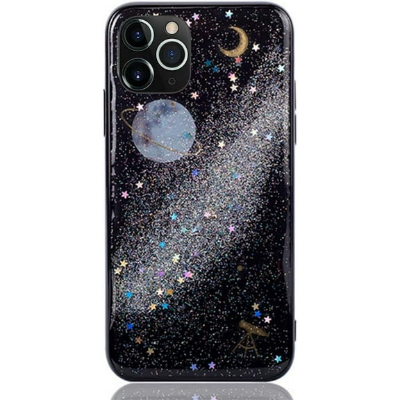 for iPhone 11 Pro Glitter Planet Case Luxury Bling Moon Stardust Colorful Stars Sequins Soft Silicone Rubber Bumper Slim Flexible Protective Cover Case for iPhone 11 Pro Black
