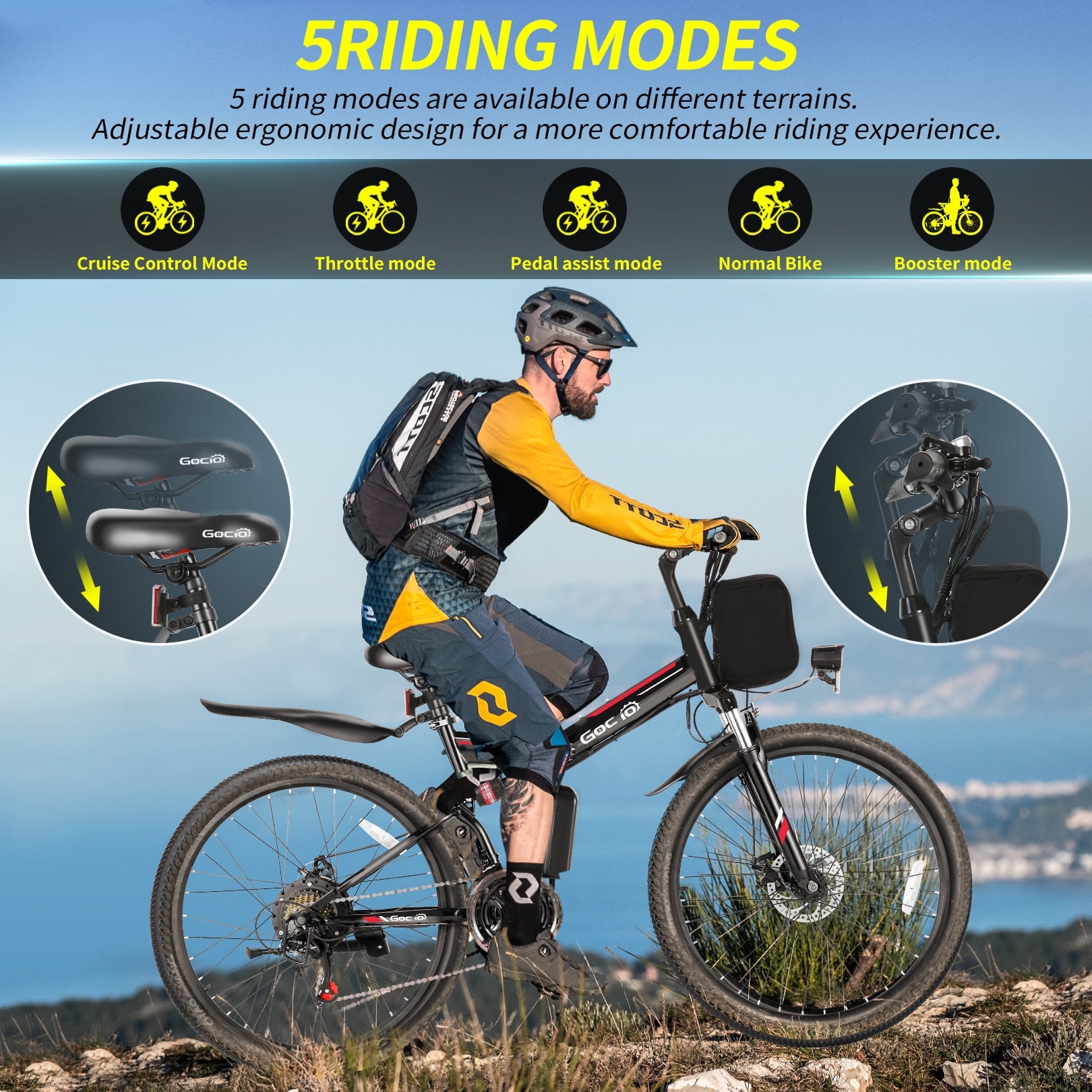 Gocio 26" Folding Electric bike for Adults, 750W Peak Motor 48V 7.8Ah Battery, 21 Speed Mountain Ebike, UL2849