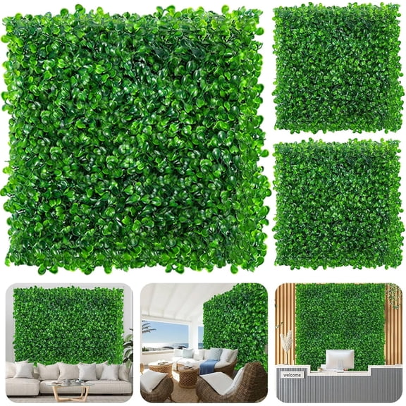 12 PCS Artificial Grass Wall Panels, 10"x10" Faux Hedge, Green, Modern Style, Polyethylene Material, Perfect for Indoor/Outdoor Decor