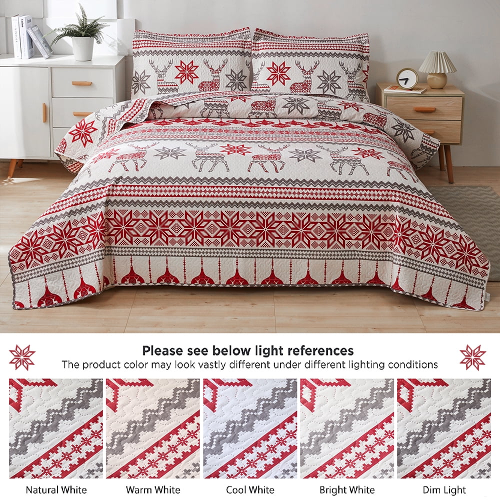 Green Essen Christmas Quilts Twin Size Reindeer Xmas Bedspread Snowflake Bedding Stripe Coverlet Red White Lanterns Christmas Decor