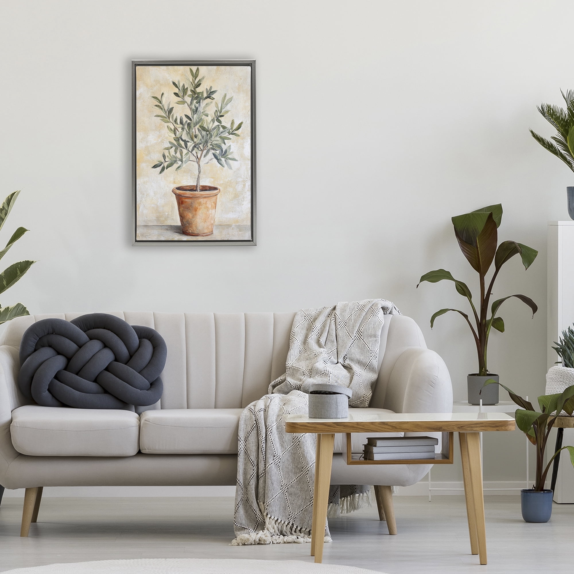 Stupell Industries House Plant in Terracotta Gray Framed Floater Canvas Wall Art, design by Petal Prints Design