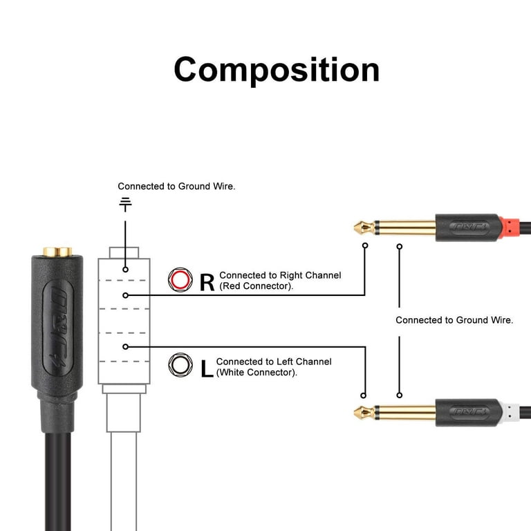 3.5mm Stereo Male to Dual 3.5mm Mono Male Audio Cable, 1ft 3.5mm 1/8 TRS  Male to 2 x 3.5mm 1/8 TS Male Y Breakout Cable Splitter Adapter for