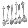 thumbnail image 1 of 5 Cucharas Antiguas + 1 Tenedor, Cubiertos, Vajilla, Arte de Cocina, de material acero Inoxidable para Pasteles, , Catering, Fiestas Plata BLESIY Cuchillería cuchara tenedor conjunto, 1 of 4