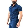 thumbnail image 2 of Frnrwgo Mens Jumpsuit Solid Color Short Sleeve Lapel Button Pocket Workwear Coveralls Breathable Lightweight Set, 2 of 5
