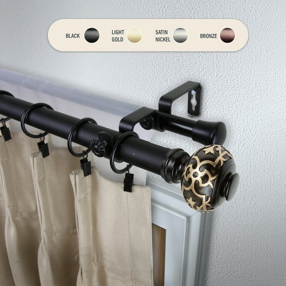 Domovina Amber 1" Double Curtain Rod-Color:Black,Size:28-48"