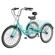 24/26'' Adult Tricycles for Women, Men with Big Basket, 7 Speed 3 Wheel Bikes for Adults, Low-Step Through Frame Tricycle for Adults Seniors, Stable and Safe