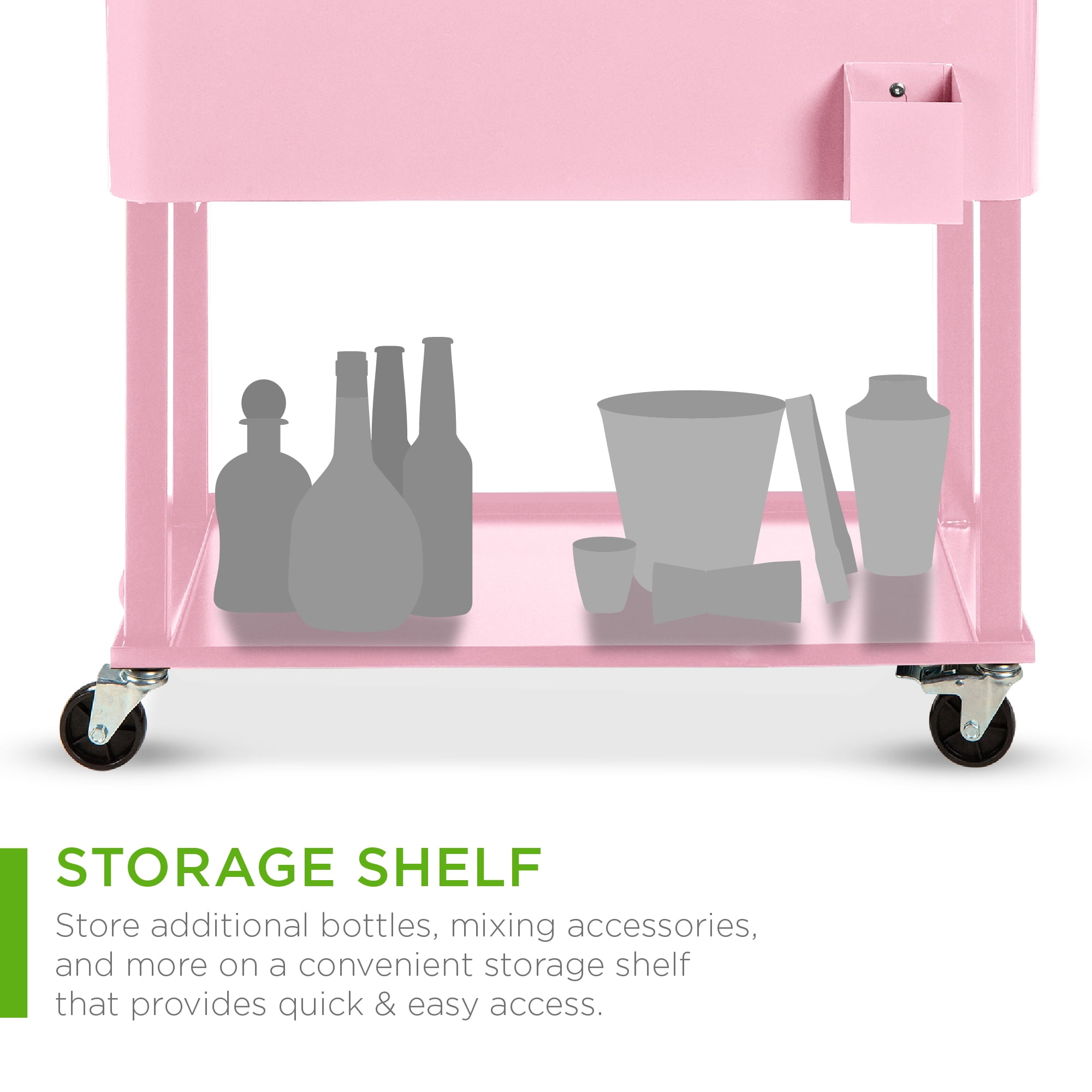 Best Choice Products 80qt Steel Rolling Cooler Cart w/ Bottle Opener, Catch Tray, Drain Plug, Locking Wheels - Pink