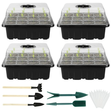 

Eummy Seedling Starter Kit Plastic 4Pcs 12 Holes Seed Starter Tray Kit with Adjustable Vents Multifunctional Seed Propagator Set with Transplant Tools Labels Plant Tools for Vegetable Fruit Seed