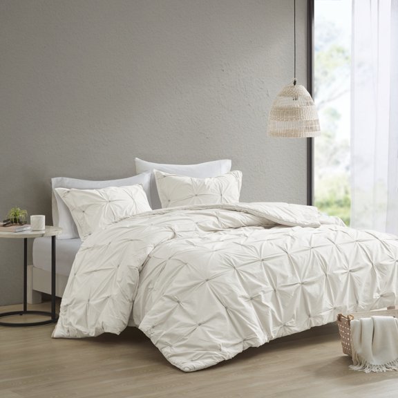 INK IVY Masie 3 Piece King/Cal King Elastic Embroidered Cotton Duvet Cover Set White