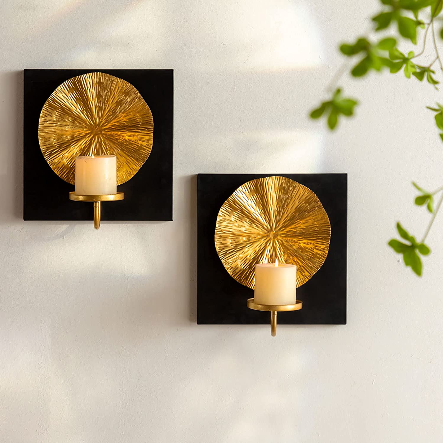 GAKA Gold Wall Candle Sconces, Flash Gold Metal Candle Holders, Candle