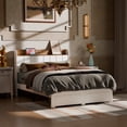 thumbnail image 3 of Full Size Bed Frame with Soft PU Leather Headboard Wooden Platform Bed Frame with Storage Drawers and Charging Station No Box Spring Needed, 3 of 11