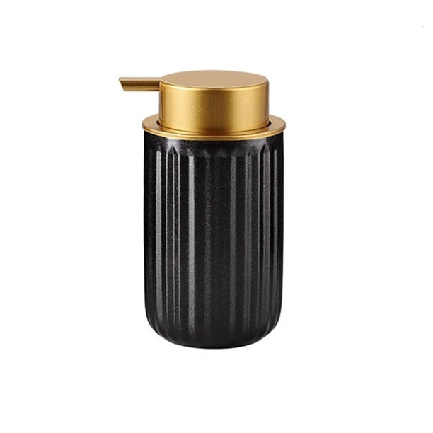 Dispensador de jabón de cerámica con bomba dorada, dispensador líquido de loción de manos con rayas verticales negras for champú, baño y cocina