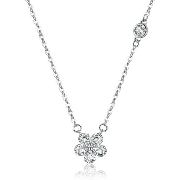 Solid 925 Sterling Silver Dainty Flower Choker Necklace for Women CZ Flower Pendant Necklace