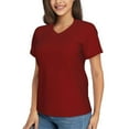 thumbnail image 2 of Vsdgher Maroon Women Shirts V Neck Short Sleeve Tops T-Shirt Basic Tees, S to 3XLSmall, 2 of 5