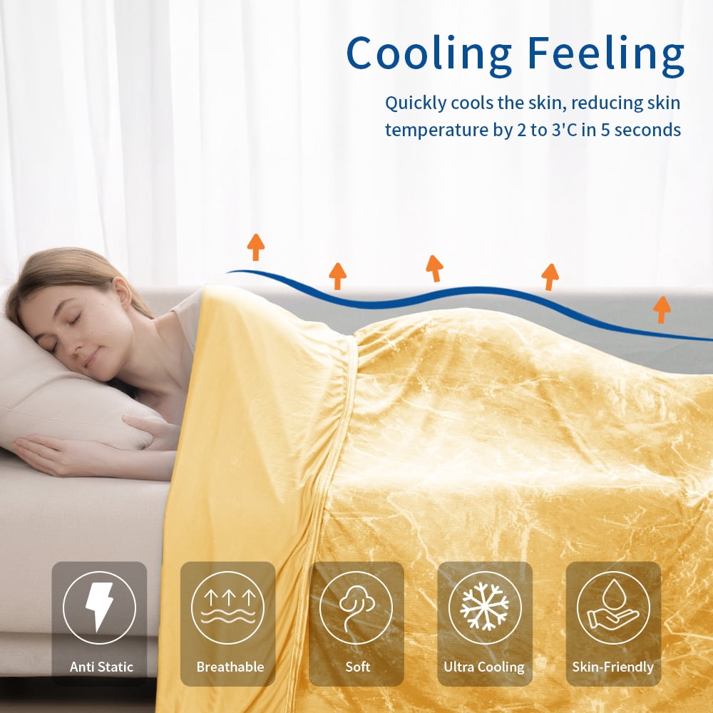 Cooling Throw Blanket with Double Sided Cold Effect, 108"x90"Lightweight Breathable Cold Comforter Blankets for Hot Sleepers Night Sweats,Yellow
