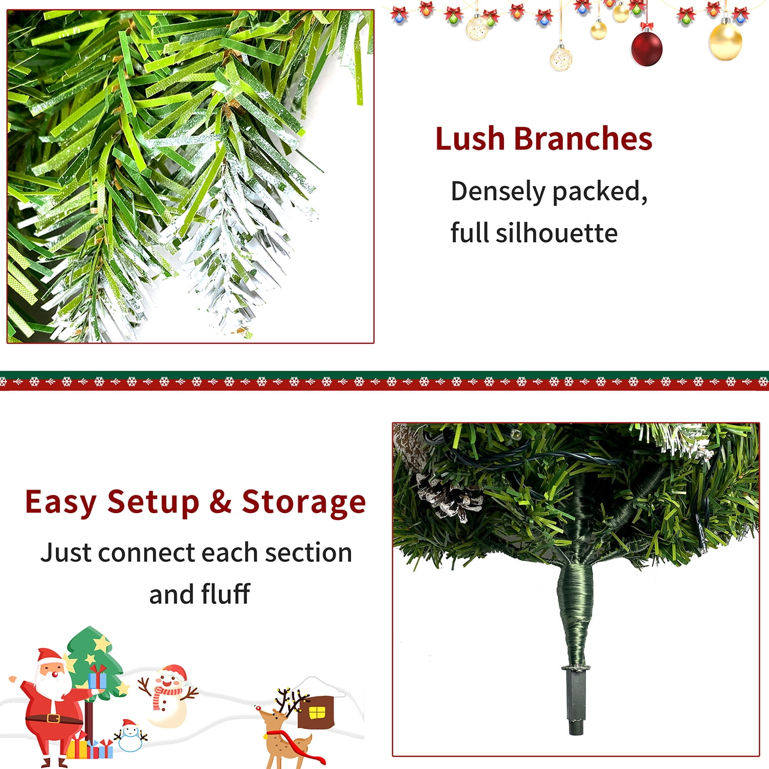 Kadyn 4-Piece Pre-lit Set Christmas Decorations, Christmas Fireplace Decorations, Front Porch Christmas Decorations, Artificial Christmas Garland, Wreath and Set of 2 4ft Christmas Tree, Green