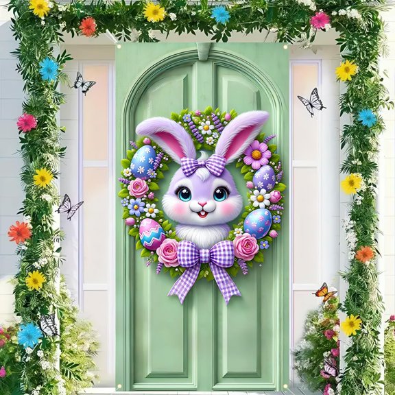 Easter Bunny Door Cover Easter Egg Rabbit Decor Daisy Decorations Door Banner Party Accessory Hanging Banner Sign Decoration for Happy Easter Party Favors 71 x 35 Inch (Door Cover)