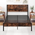 thumbnail image 6 of Costway Full Bed Frame with Tall Industrial Headboard Heavy-Duty Metal Slats Support Brown, 6 of 10