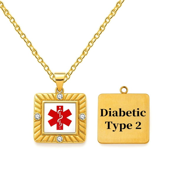 MetalJC Stainless Steel Medical Alert ID Necklace Pendants for Women, Engraved Diabetic Type 2