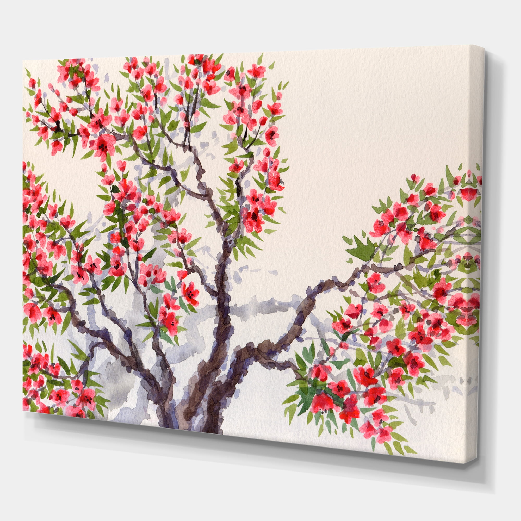 Designart ' Red Flowers On The Spring Blossoming Tree II ' Traditional Canvas Wall Art Print
