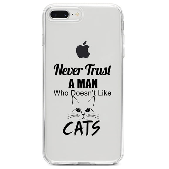 DistinctInk Clear Shockproof Hybrid Case for iPhone 7 PLUS / 8 PLUS (5.5" Screen) TPU Bumper Acrylic Back Tempered Glass Screen Protector - Never Trust Man Who Doesn't Like Cats