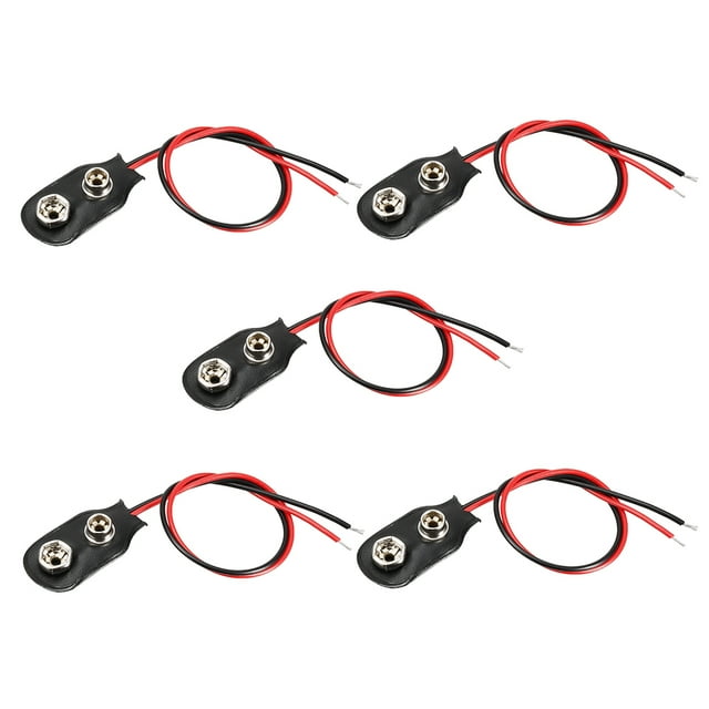 Unique Bargains 5pcs DC 9V Battery Clip I-Type Buckle Connector Lead Wire 14.5cm Length