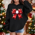 thumbnail image 2 of Lorytime Christmas Hoodies for Teen Girls Unisex Bow Sweatshirt Long Sleeve Pullover Drop Shoulder Festive Tops Black, 2 of 4