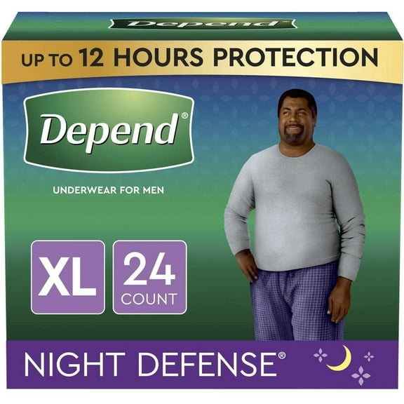 Depend Night Defense Adult Incontinence Underwear for Men, Overnight, Disposable, Extra-Large, 24 Count (2 Packs of 12) (Packaging May Vary)
