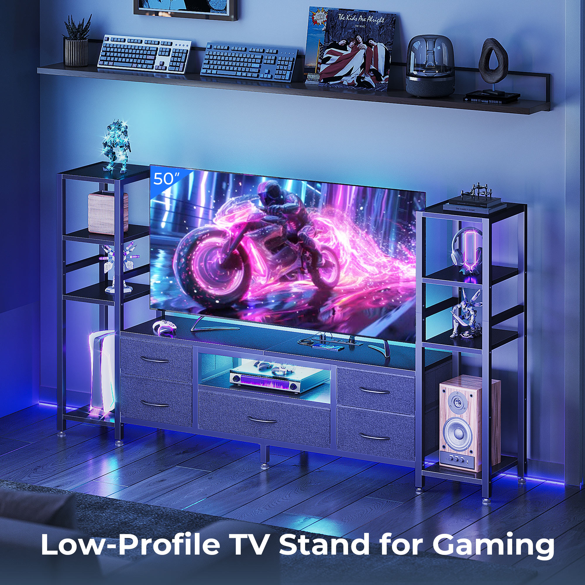 Casacomoda 71" TV Stand with LED Lights & Power Outlets, Black photo 2