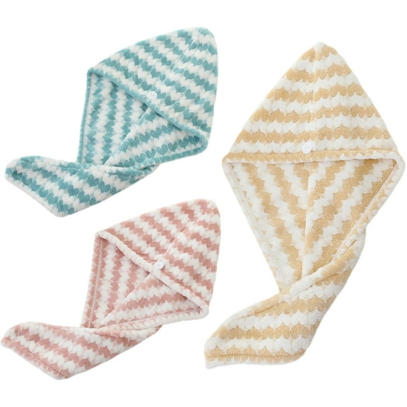 Hair Towel Wrap Quick Dry 100% Cotton Super Absorbent Turban Head Wrap for Women with Button, Non Microfiber Anti Frizz Hair Products, Hair Cap for Curly, Long Hair