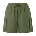 thumbnail image 4 of Womens Cargo Shorts Summer Women Thin Solid Work Pants With Pockets Drawstring Casual Shorts Plus Size Pants Women Shorts Army Green L, 4 of 8