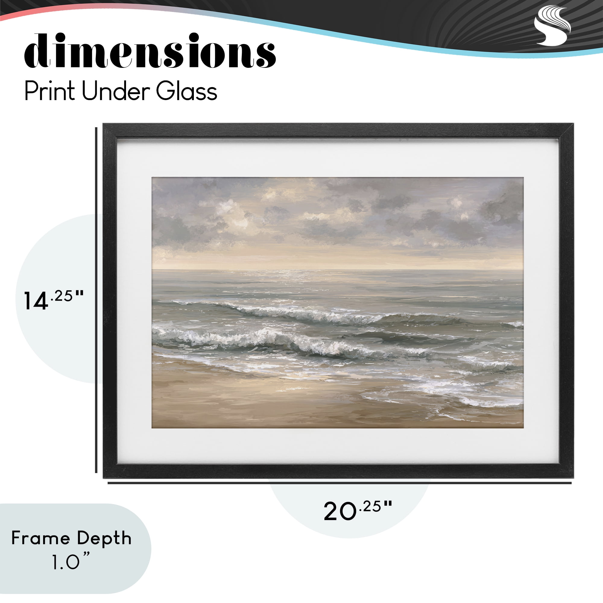 Stupell Industries Soft Rolling Beach Waves Black Framed Print Under Glass, design by Jacky Ngan
