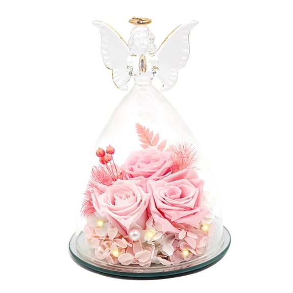 Glass Angel Roses Gifts for Women, Roses in Clear Glass Dome, Valentines's Day Rose Gift for Wife, Christmas Birthday Gifts for Grandma Mom Wife