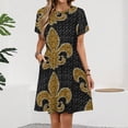 thumbnail image 2 of Black And Gold Fleur De Lis Dress Fashion Beach Short Sleeve Dresses Female Party Printed Sundress, 2 of 7
