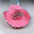 thumbnail image 4 of Sombrero de vaquero rosa, sombrero de vaquero de fieltro con cordón para el cuello, accesorios para disfraces de fiesta de Cosplay, vestido de juego para mujeres, 4 of 8