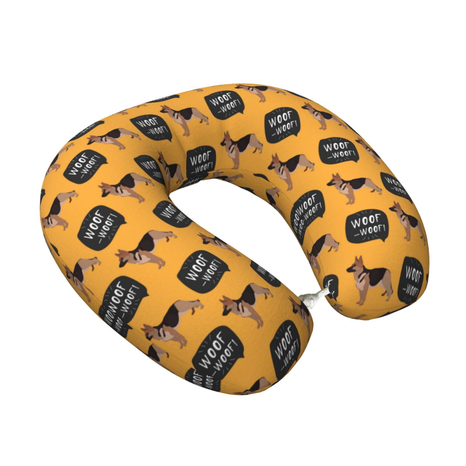 Xecao German Shepherd Woof Print Memory Foam Cervical Neck Pillow Versatile U-Shaped Pillows for Home,Office,Camping,Travelling,Soft Washable Cover