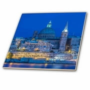 Malta, Valletta, Historic Skyline at Dusk 8 Inch Glass Tile ct-277698-7