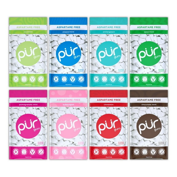 PUR Gum, Aspartame Free, Sugar Free & 100% Xylitol, Chewing Gum, Variety Pack, 55 Pieces, Pack of 8
