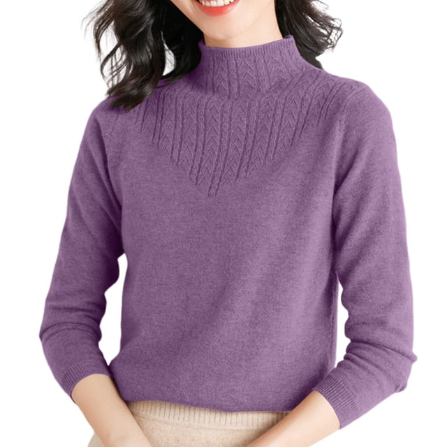 WTXUE Turtleneck Sweatshirt Crochet Sweaters High Neck Long Sleeved Textured Printed Knitted Base Layer Loose Inner Sweater Oversized Sweatshirt Half Zip Pullover Womens Sweatshirt Purple S