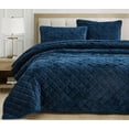 thumbnail image 2 of Chezmoi Collection Piers Navy Blue Velvet Quilt King Set, 3-Piece Lush Plush Distressed Velvet Bedding All Season Lightweight Bedspread, Brushed Microfiber Reverse with Double Square Stitch, 2 of 9