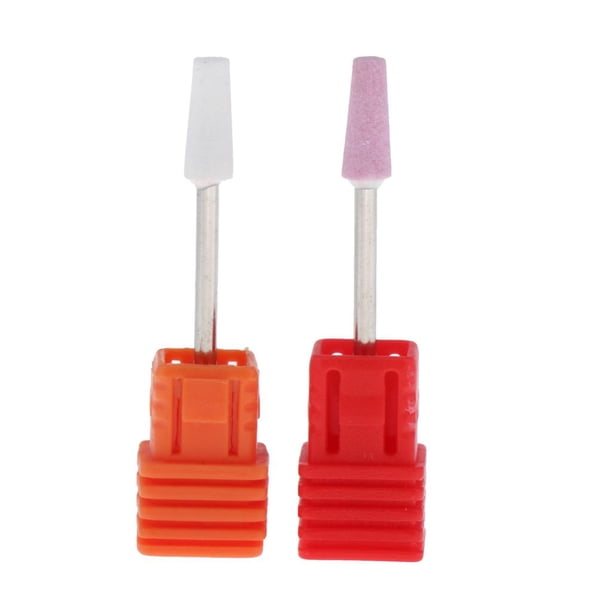 Juego de 2 brocas de diamante para uñas, lima de uñas acrílica profesional Blanco + rosa