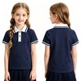 thumbnail image 2 of Domuza Kids Boys Polo Shirt Casual Short Sleeve Collared Button Down T Shirt Comfy Soft Quick Dry Athletic Golf Class Uniform-Navy 11-12 Years, 2 of 3