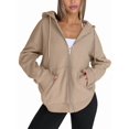 thumbnail image 3 of Sudaderas con Capucha y Cremallera para Mujer, Sudaderas Extragrandes, Conjuntos de Moda Escolar para Otoño, Chaquetas Informales, Ropa de Invierno Camello XXXL, 3 of 9
