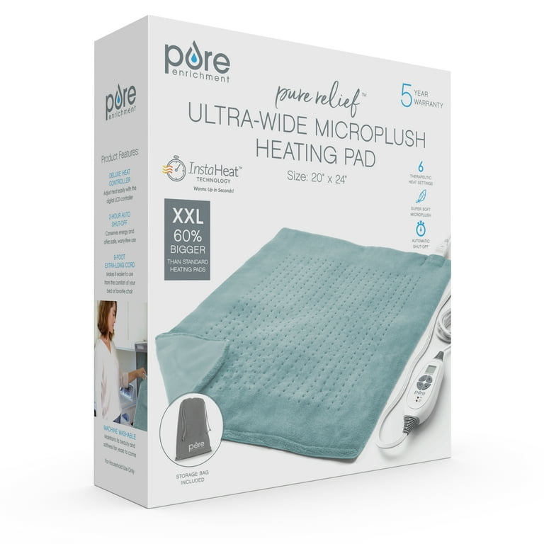 Pure Enrichment® PureRelief® Plush Heated Throw (50” x 60”) - 4 InstaHeat™  Settings, Soft Micromink & Sherpa Fabric, Machine Washable with Storage Bag