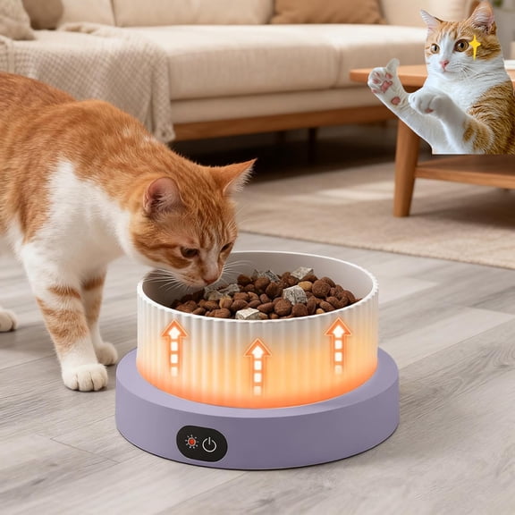 Heated Dog Bowl, Outside Heated Dogs Bowls, Large Heated Dogs Water Bowl Outdoor, Thermostatic Control Heated Cat Bowls, Anti-Freeze Heated Pet Water Dish for Cat, Dog (Purple)