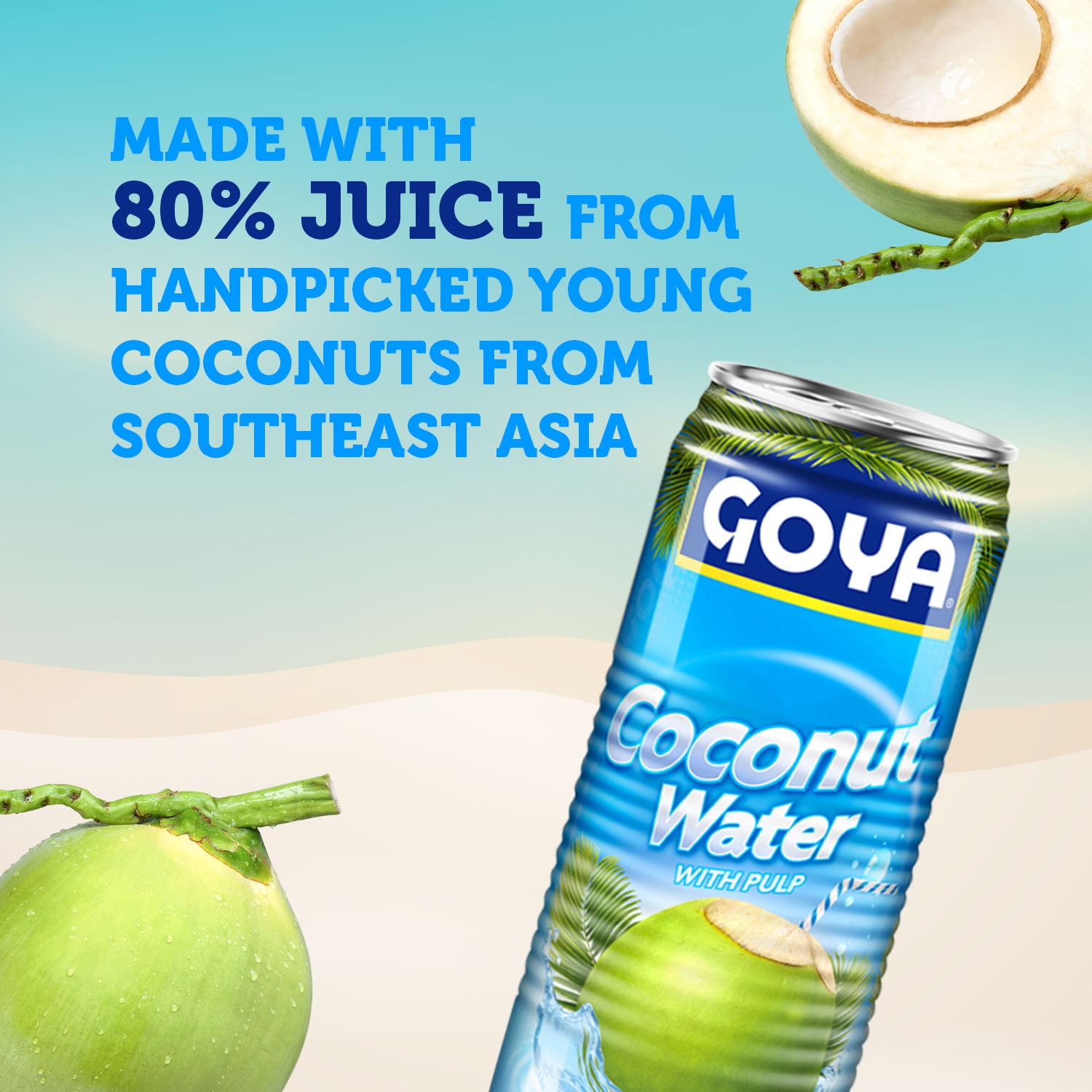 GOYA Coconut Water with Pulp, 17.6 fl oz Can, Tropical Beverage